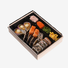 Ganfaner Disposable Wooden Sushi Packaging Box with PET Lid and 4 Cells Insert