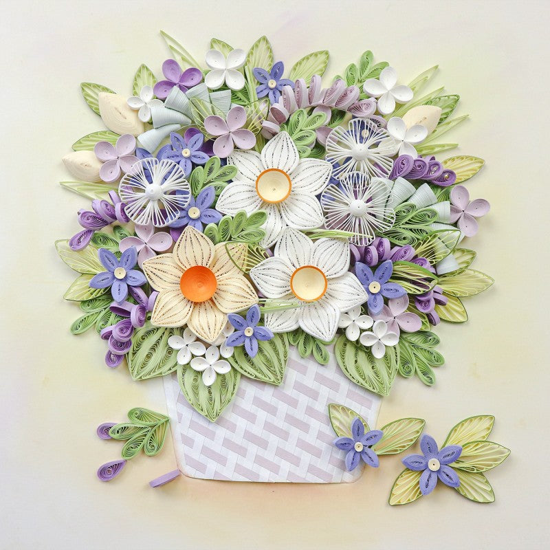 Handmade Quilling Paper flower basket for Home Decoration