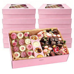 8PK Pink Heavy Duty Cardboard Pastry Serving Boxes with Lids, Catering Platter Box for Party Camp 15"x10"x3.5"