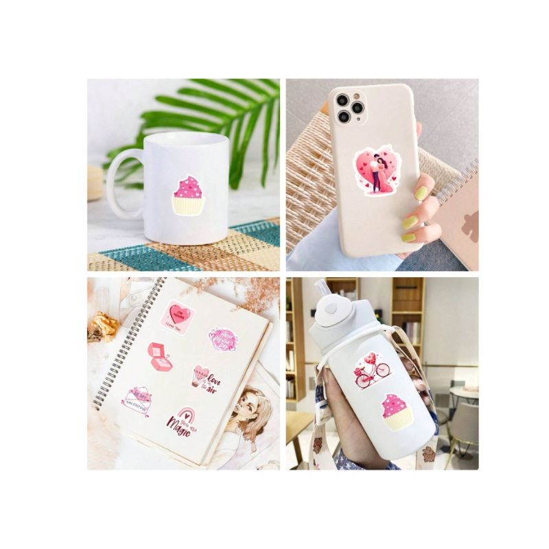 50PCS Valentines Day Stickers Decorative Creative Stickers Cartoon Stickers Heart Pink Stickers For Laptop,Bumper,Skateboard,Water Bottles Computer Phone Valentines Items