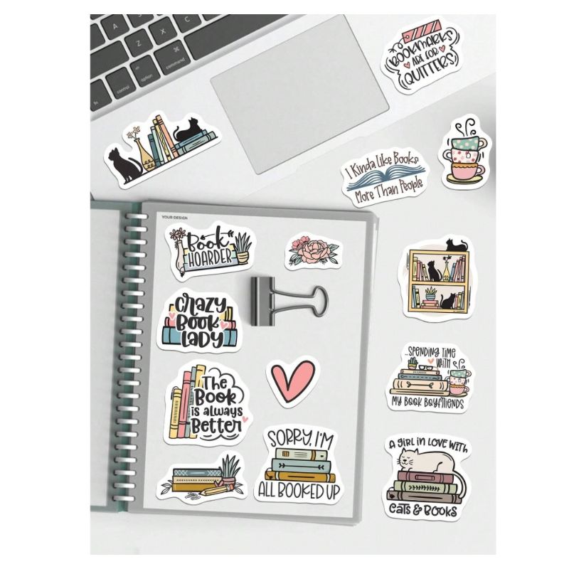 2 Sets Of 22 Styles Cartoon Book Cat Book Hoarder Stationery Assorted Stickers Cute Creative Decorative Book Lover Bookworms Reading Girl Quote Teacher Stickers