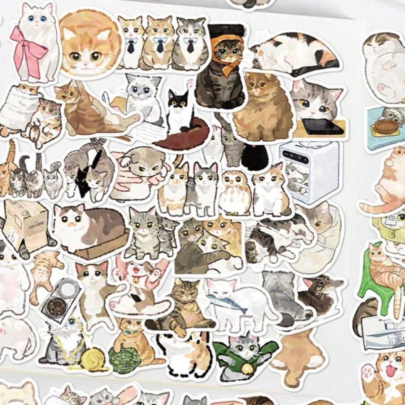 77pcs Cute Kitten Cat Stickers  For Skateboard, Guitar, Luggage DIY Phone Case Decoration Anime Stickers Waterproof