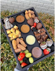 Ganfaner 10-Pack Disposable 8-Compartment Pastry Box with Lids - Black Divided Bakery Treat Boxes with Dip Holder, BPA-Free Paper Serving Trays for Charcuterie, Cupcakes, Cookies, Party Catering [12.5"x9.3"x2"]