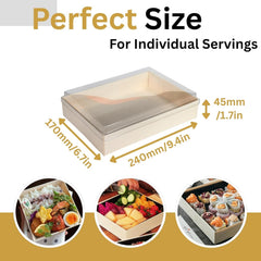 Ganfaner Disposable Wooden Bento Food Containers - 25 Pack Rectangular Takeout Boxes with Lids, Oil-Proof Spill-Proof Eco-Friendly Poplar Wood Lunch Boxes 84oz [9.4"x6.9"x2.3"]