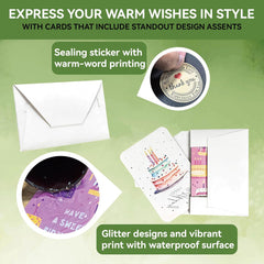 Ganfaner 48pcs Greeting Cards Assortment Pack with Envelopes - Premium 400gsm Cardstock Cards Set with Organizer Box & Golden Ink Pen, Birthday Anniversary Wedding Thank You All Occasions