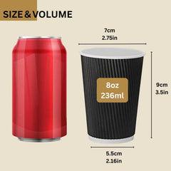 8oz Disposable Paper Coffee Cups with Lids & Straws 100 Sets, Black Kraft Insulated Cups